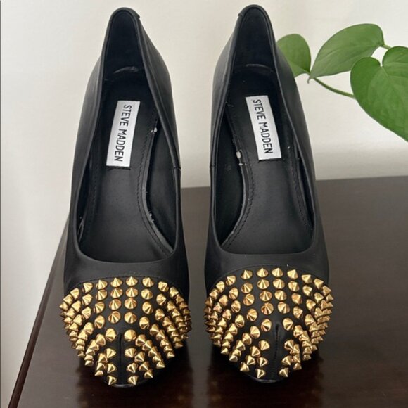 STEVE MADDEN leather platform pumps with gold spikes - Picture 3 of 11